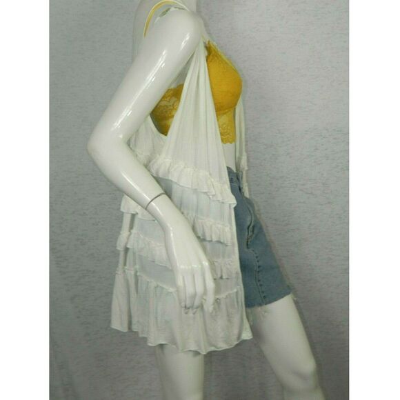 Pol Clothing Cardigan White Open Front Sleeveless Ruffle Cotton - Picture 4 of 7